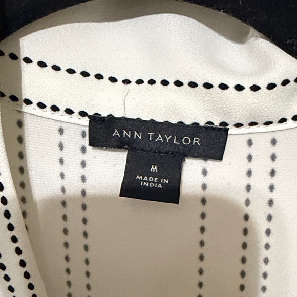 Ann Taylor Cream Striped Blouse with Bow - Picture 2 of 5